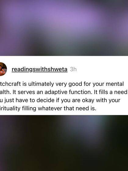 A screenshot of my post on the purpose of witchcraft. It serves an adaptive function for your mental health, filling a need for stability, hope, and connection in a world that often feels disconnected from spirit.