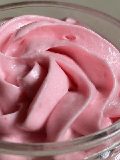 A beautiful texture shot of our whipped bath crème. The pink swirls are just as delightful to look at as they are to use.