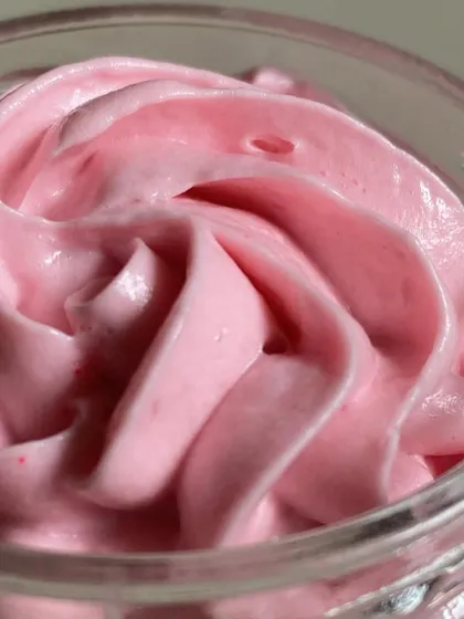 A beautiful texture shot of our whipped bath crème. The pink swirls are just as delightful to look at as they are to use.