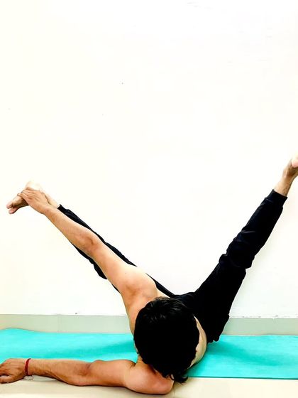 A supine twisting pose that stretches the spine and shoulders.