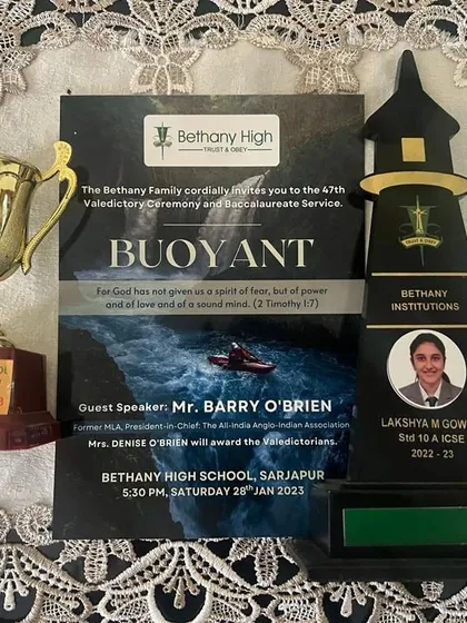 The trophies and invitation for the valedictory ceremony where our skater Lakshya M Gowda was honored for her achievements.