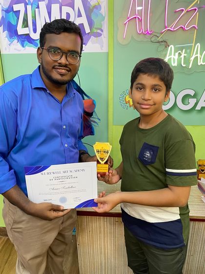 Arnav Tendulkar with his certificate and trophy from the chess tournament. Every player showed great strategic thinking.