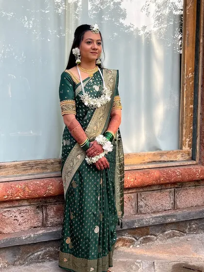 A full portrait of the Haldi bride, looking fresh and radiant.