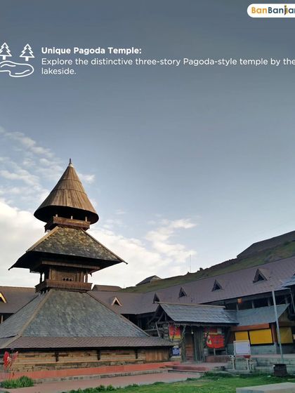 The unique three-story Pagoda-style temple dedicated to the sage Prashar, located right by the serene lakeside.
