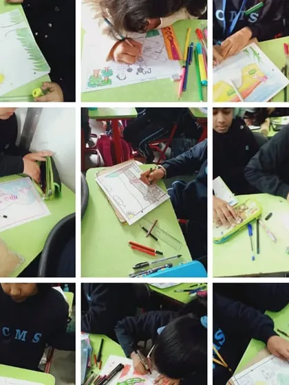 A collage of students deeply engaged in the drawing competition. We believe that art has the power to transform and motivate.