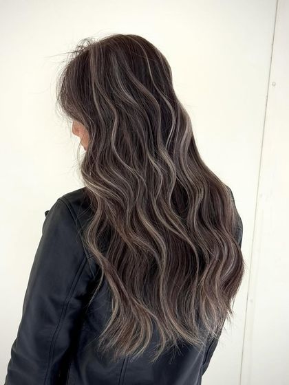Another angle of the ash balayage, showing how the light catches the different tones and creates incredible dimension and texture.