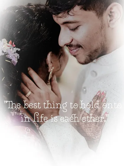 "The best thing to hold onto in life is each other." This quote perfectly complements the intimate close up of the couple during their engagement ceremony.