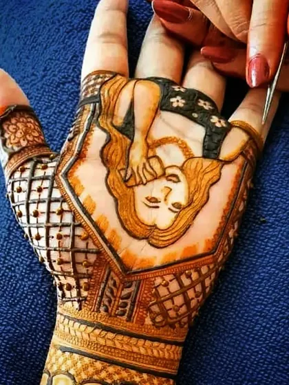 A semi-realistic portrait of a bride, captured in a shy, candid moment. This style of figure work is perfect for engagement mehndi or for the modern bride.