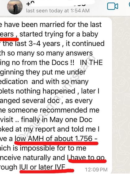 This student was told a low AMH of 1.756 made it "impossible" to conceive naturally. After my class, she found a positive mind and conceived with no medication.
