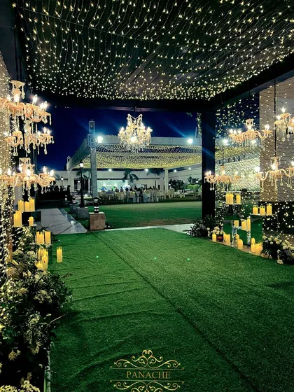 A view from the starry tunnel looking out into the main event area, creating a beautiful frame and a sense of anticipation.