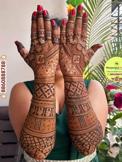 An elegant engagement design featuring the couple's initials and interlocking rings. The full-arm pattern is a beautiful mix of floral and geometric motifs.