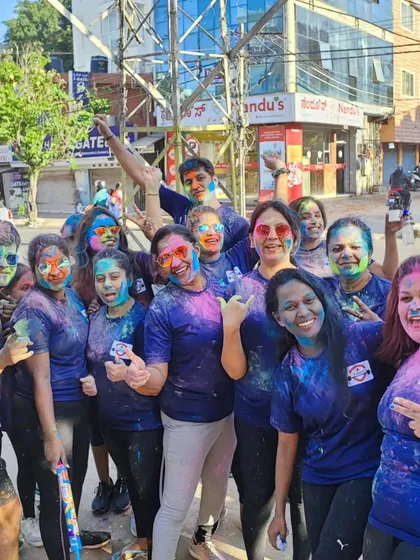 Celebrating our 5k run with a splash of color during Holi. This is what our community events are all about: combining fitness with fun, friendship, and memorable experiences.