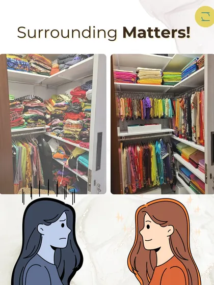 The space around you has a direct impact on how you feel. On the left is the stress of a cluttered wardrobe, and on the right is the calm that comes from a system where everything has a place. This transformation is not just visual; it's about making your daily life feel lighter and more in control.