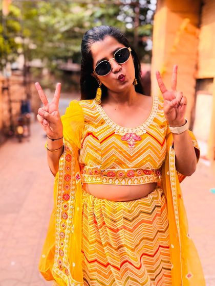 Feeling the Haldi vibes! This yellow lehenga is lightweight and comfortable, so you can enjoy all the festivities without any fuss.