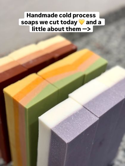Here are some of the handmade cold process soaps we cut today. Each one has a unique design and is made with skin-loving ingredients.