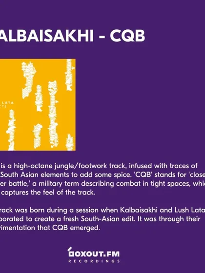 A breakdown of my track 'CQB' from the Boxout.fm Recordings release. It describes the track as a jungle/footwork piece that captures the feeling of a 'close quarter battle'.