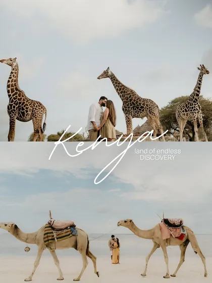A truly wild love story in Kenya. This pre-wedding photo captures the breathtaking and surreal experience of sharing a moment not just with each other, but with majestic giraffes in their natural habitat. It’s about creating once in a lifetime memories.