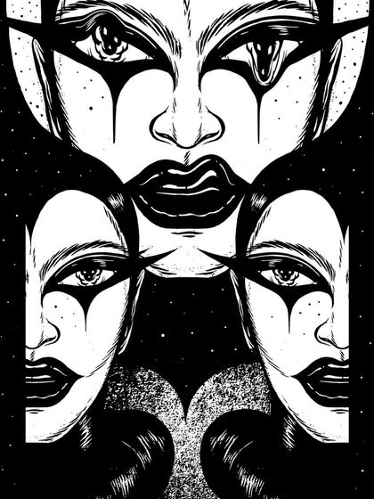 The digital version of the 'Halloween Clowns' illustration.