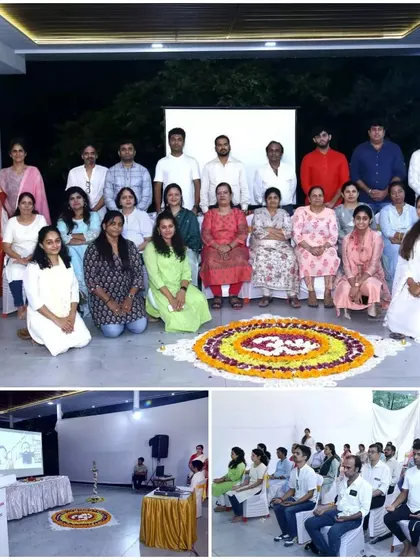 A collage from our Ahmedabad event, showing participants meditating, interacting, and the welcoming setup for the spiritual evening.