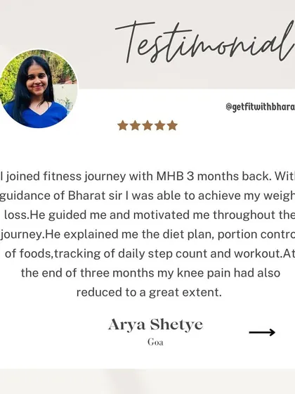 Arya was able to achieve her weight loss goals and her knee pain also reduced to a great extent. I guided her on diet, portion control, and tracking steps.