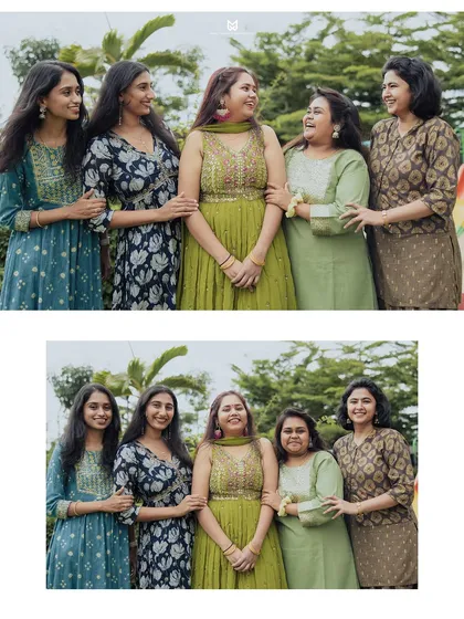 The bride sharing a laugh with her friends during the Mehandi ceremony. These relaxed, happy moments are an essential part of the wedding story.