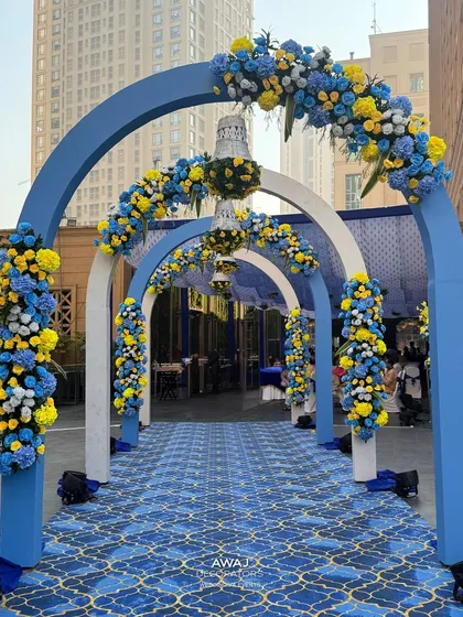 The full view of the arched walkway, a perfect photo opportunity for guests as they arrive.