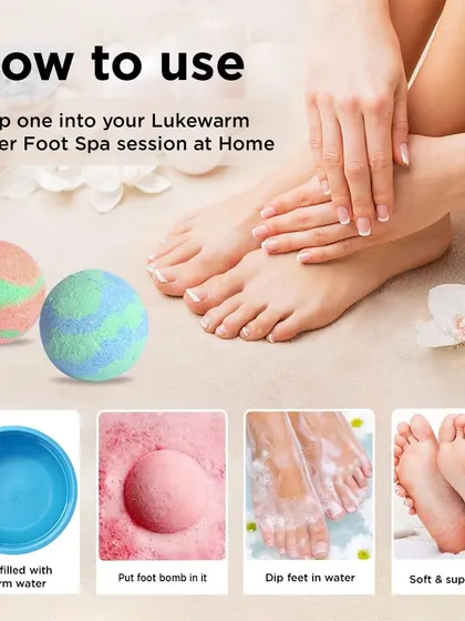 Here’s how to create your own foot spa at home with my Foot Bombs. Simply fill a tub with lukewarm water, drop a bomb in, and soak your feet to enjoy the aromatic, skin-softening experience.