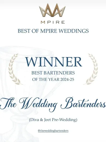 We are incredibly honored to be named "Best Bartenders of the Year 2024-25" by Mpire Weddings for our work at Diva & Jeet's Pre-Wedding event.
