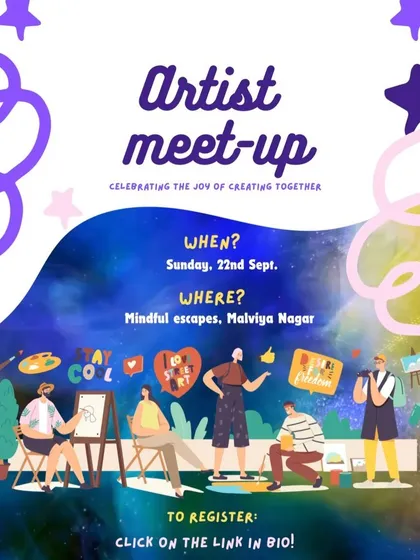 Join us for an artists' meet-up in Delhi! It's a space to share your passion, learn from others, and connect with a supportive community of creators. All art forms are welcome!