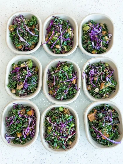 Hosting an event? Let us handle the catering. We provide delicious, plant-based meals for everything from corporate parties to cozy dinner parties, like these individual salad cups.