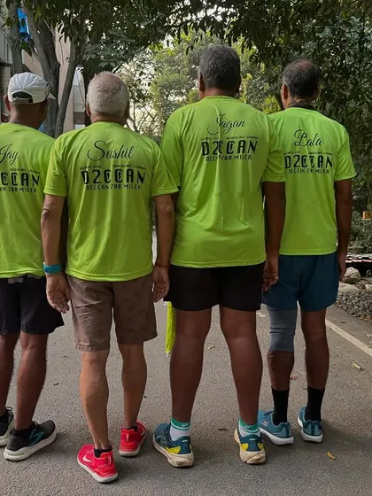 The team at the starting point of the Deccan 200 Miler. Before the 320-kilometer journey begins, the four athletes stand together, ready for the challenge ahead.