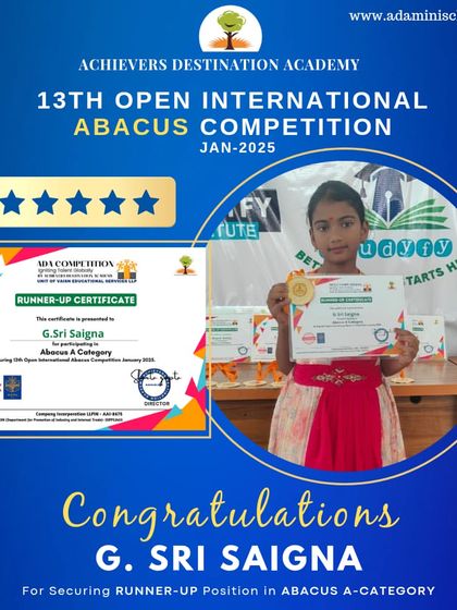 Achievers Destination Academy - Mental Math & Speed Calculation Our Star Achievers: Competition Winners & Graduates photo 29