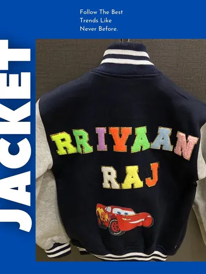 Another look at our new jacket collection. This 'Cars' varsity jacket is perfect for kids who love speed and style.