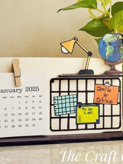 A full view of the mini desk-themed wooden calendar. It's a perfect, compact organizer for any workspace, complete with a mini to-do list board.