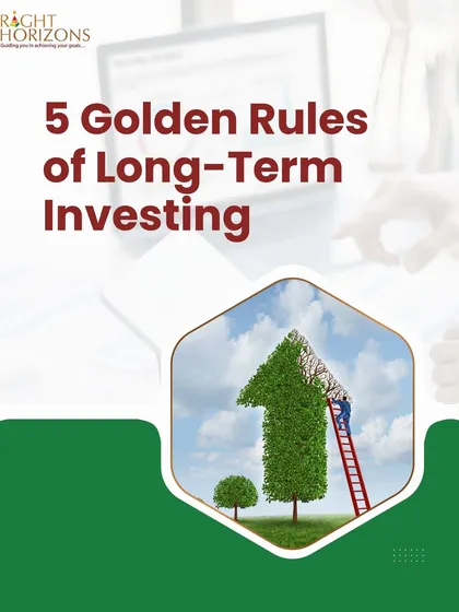 The introductory image for our guide on the 5 Golden Rules of Long-Term Investing. It visually represents the concept of growing wealth over time, much like a small tree growing into a large one.