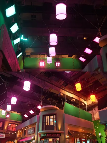 Behind the scenes of a Patanjali Toothpaste commercial. We created a colorful, stylized street market set, lit with a combination of practical lanterns and professional fixtures.