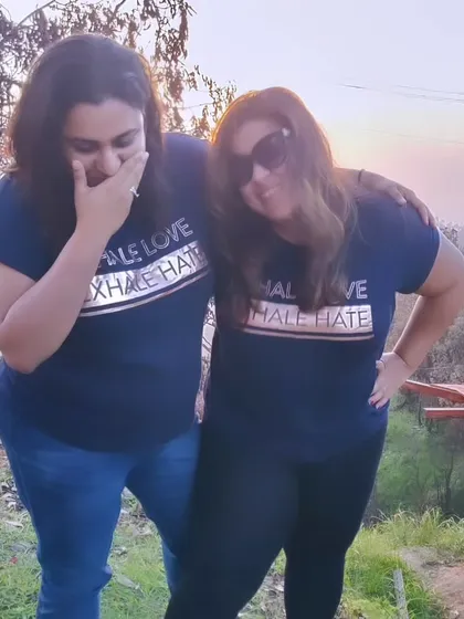 A fun, candid moment between our founders, Khyati and Pooja, showcasing the friendship and joy that drives our company.