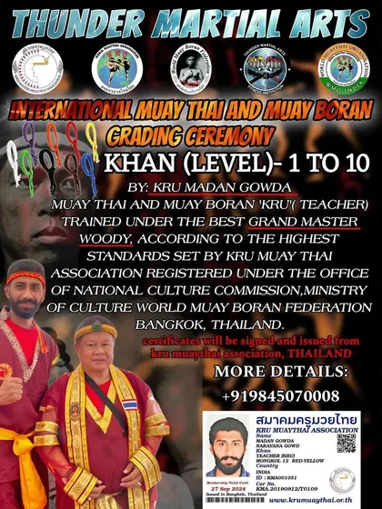 This is our official grading ceremony announcement. We follow the strict standards of the Kru Muaythai Association in Bangkok, ensuring your certification is recognized internationally.