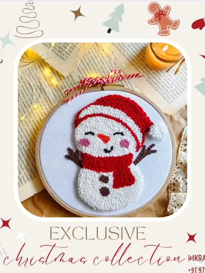 Get cozy with these Christmas-themed embroidery hoops. Featuring snowmen and festive stockings, these handmade pieces add a warm, personal touch to your holiday decor.