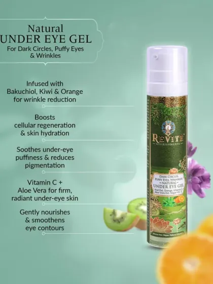 My Natural Under Eye Gel is infused with Bakuchiol, Kiwi, and Orange. This gentle blend is perfect for reducing wrinkles, boosting hydration, and soothing tired, puffy eyes.