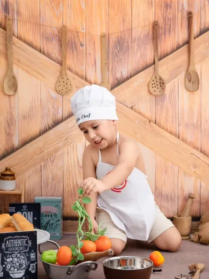 A moment of play and discovery for Chef Garvit in our fully equipped, kid-friendly kitchen set.