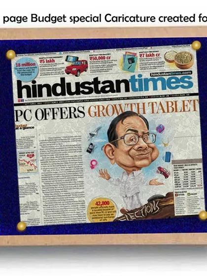 A front-page budget special caricature for Hindustan Times featuring P. Chidambaram.