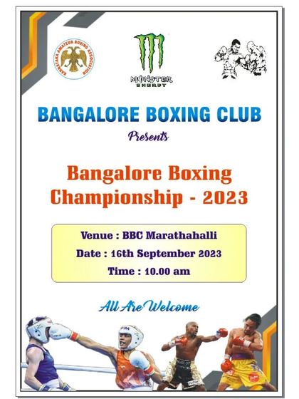 The official poster for the Bangalore Boxing Championship 2023. We host events to give our boxers a platform to shine.