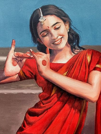A portrait of a classical dancer, completed as a study. I focused on capturing the graceful hand mudra and serene expression.