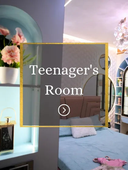 A title card introducing the elegant and modern teenager's room project.
