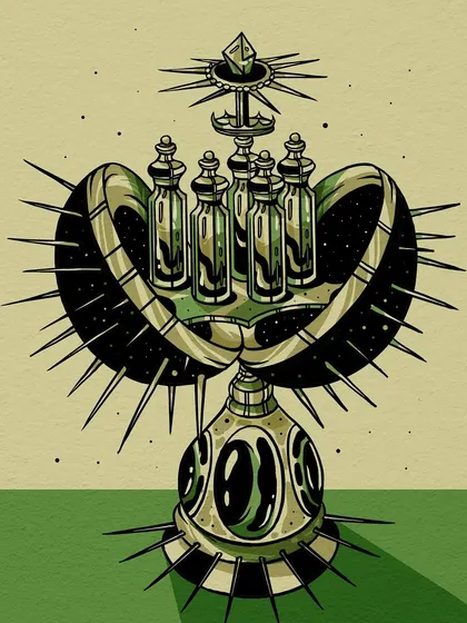 An ornate, celestial-themed perfume bottle holder from the 'Herfumes' project.