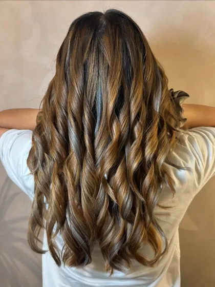 The back shot of this caramel and ash color shows how the different tones are woven together for a multi-dimensional effect.