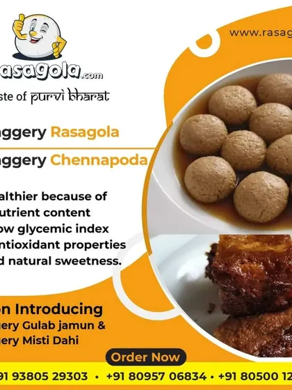 We also offer healthier sweet options made with natural jaggery. This includes our popular Jaggery Rasagola and Jaggery Chhenapoda, which provide natural sweetness and a lower glycemic index without compromising on the authentic taste of Purva Bharat.