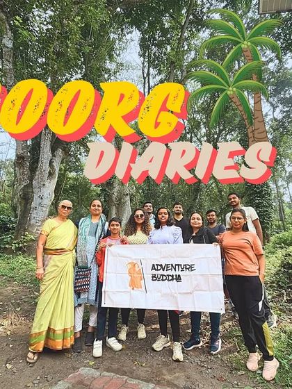 Our group holding the banner in a bamboo forest in Coorg.