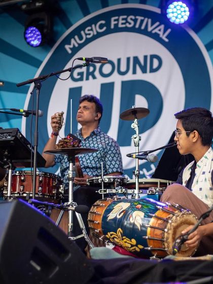 Our percussionists, creating a rich rhythmic tapestry at the GroundUP Music Festival. Their interplay between different traditional and modern instruments is a highlight of our show.